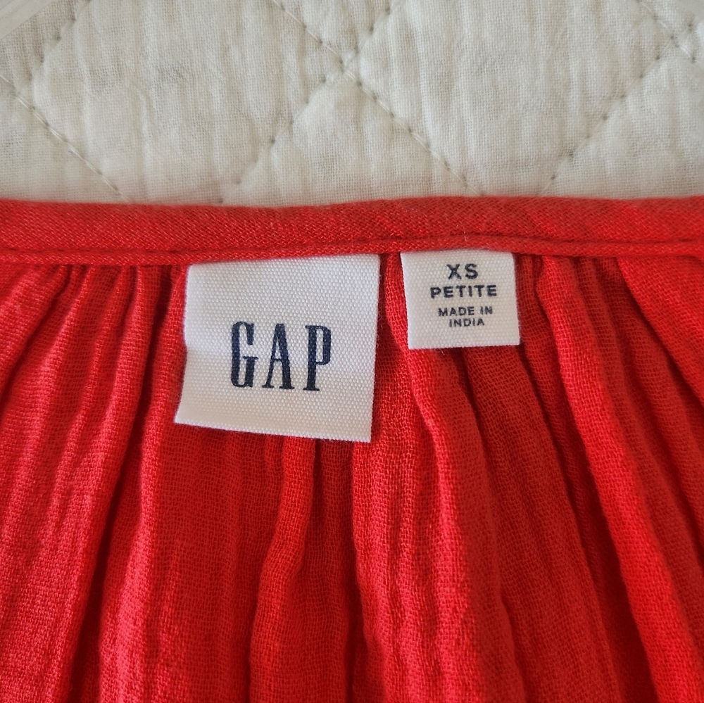 GAP Women's Bright Orange Tiered Cotton Gauze Mini Dress - Picture 2 of 7